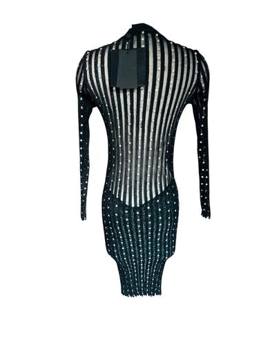 Philipp Plein Couture Mesh Striped Crystal Body Con Knit Dress Sz XS