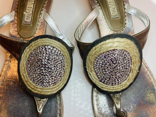 Claudio Merazzi Crystal Metallic Thong Kitten Heel Sandal Sz 39