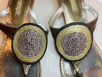 Claudio Merazzi Crystal Metallic Thong Kitten Heel Sandal Sz 39