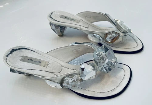 Marc Jacobs White Jeweled Thong Sandals Sz 9 Super Rare!