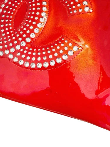 Chanel Bon Bon Patent Leather Red Crystal Strass Tote Bag