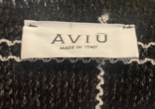 Aviu Italy Fringe Black Gray Plaid Zip Wool Blend Cardigan Sweater Sz 40