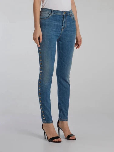 AMEN BLUE EMBELLISHED SKINNY JEANS Sz 40