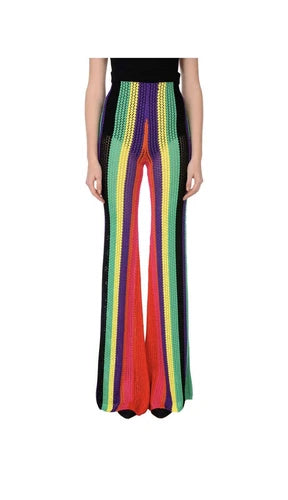 BALMAIN Striped Multicolor Knit Crochet Flare Pants Sz 36 NWOT