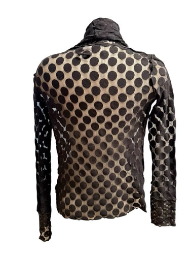 Jean Paul Gaultier Black Polka Dots Sequin Mesh Tie Top Shirt Sz Small