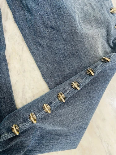 AMEN BLUE EMBELLISHED SKINNY JEANS Sz 40