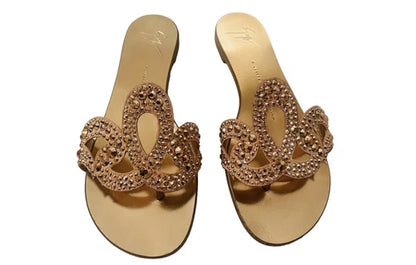 Giuseppe Zanotti Rose Gold Crystal Turchesite Thong Sandals Sz 39
