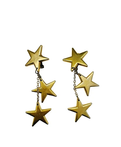 Vintage VIRGINIA SHEPLEY Long Gold Star Clip-On Earrings