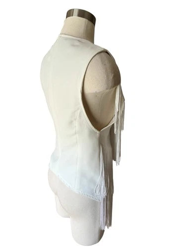 Nina Aghen White Fringe Vest Top Western Boho Style Sz 42