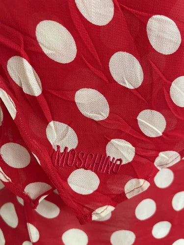Moschino Jeans Vintage Red Polka Dot Scarf Cape Button Shirt Sz Small
