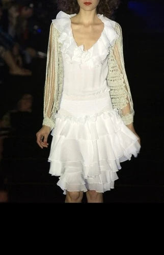 Julien Macdonald Rare Runway Crochet Fringe Sleeve Cardigan Top Sz XS Vintage