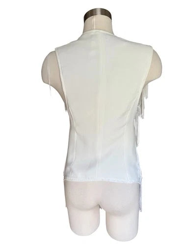 Nina Aghen White Fringe Vest Top Western Boho Style Sz 42