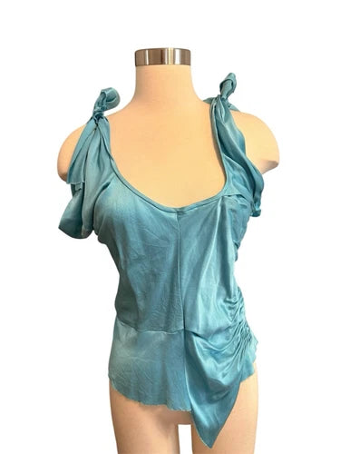 Brian Dales Blue Silk Hand Sewn Asymmetrical Top NWT