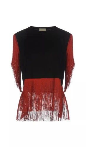 Jijil Red Black Fringe Shirt Top Sz 2