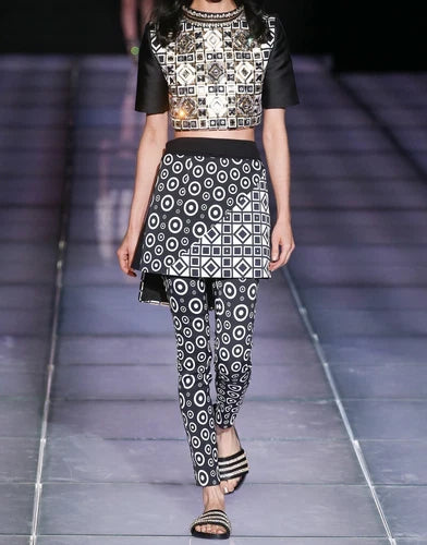 FAUSTO PUGLISI Black/white Circle Print Runway Leggings Pants Sz small