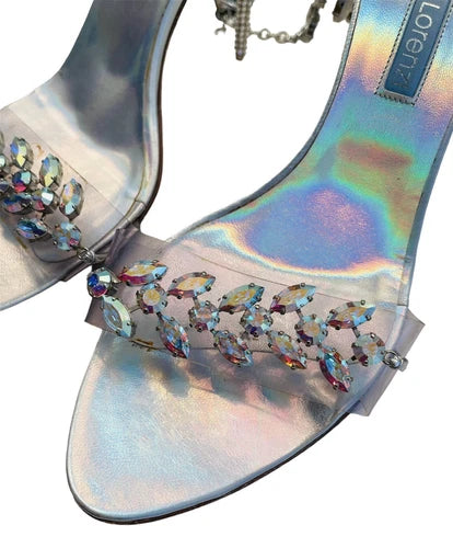 Gianmarco Lorenzi Crystal Anklet Iridescent Hologram Rhinestone Heels Sandals 39