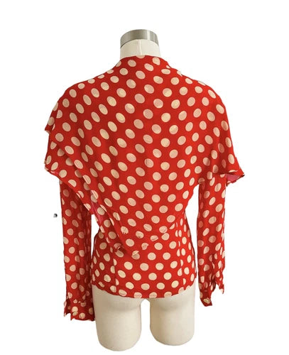 Moschino Jeans Vintage Red Polka Dot Scarf Cape Button Shirt Sz Small
