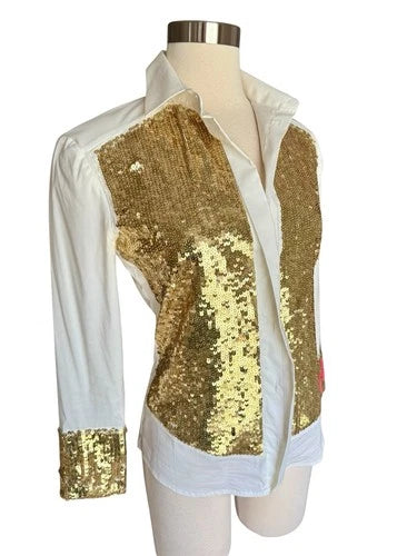 Who's Who One Gold Sequin Shirt Y2K Glam Button Blouse Sz Med Who’s Who Italy