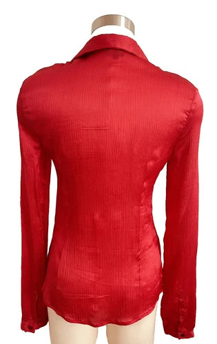 EXTE ITTIERRE Red Crinkle Button Down Blouse Sz 42