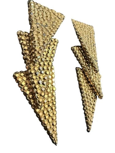 Richard Kerr Swarovski Crystal Gold Rhinestone Drop Dangle Triangle Earrings Vtg
