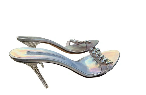 Gianmarco Lorenzi Crystal Anklet Iridescent Hologram Rhinestone Heels Sandals 39