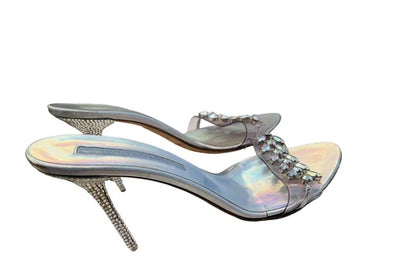 Gianmarco Lorenzi Crystal Anklet Iridescent Hologram Rhinestone Heels Sandals 39