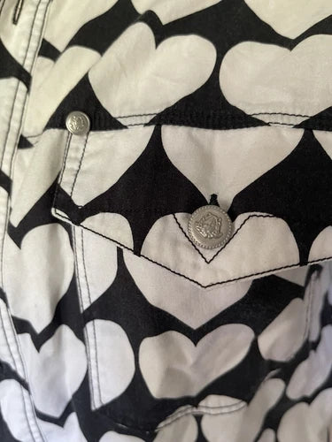 VERSACE YOUNG Black White Heart Vintage Top Button Down Shirt Sz 14