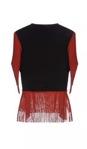 Jijil Red Black Fringe Shirt Top Sz 2