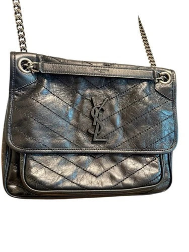 Saint Laurent YSL Niki Medium Black Vintage Leather Crossbody Bag