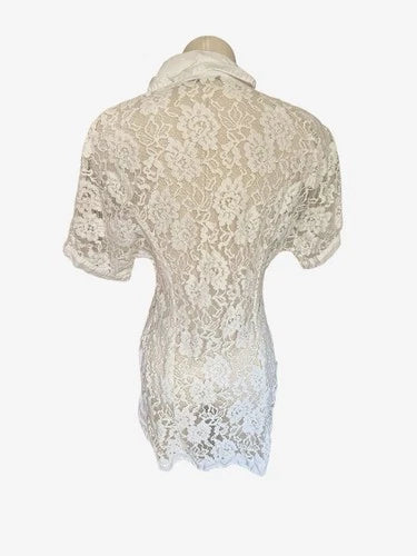 La Fabrica Del Lino LFDL White Lace Polo Shirt Sz Sm Italy