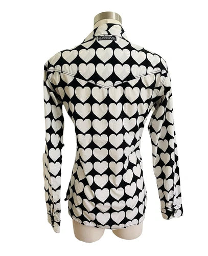 VERSACE YOUNG Black White Heart Vintage Top Button Down Shirt Sz 14