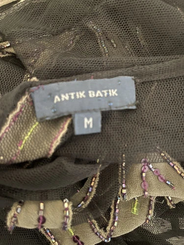 Antik Batik Black Mesh Sequin Tunic Top Sz Med