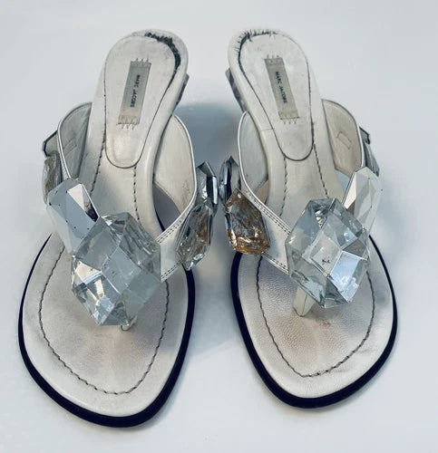 Marc Jacobs White Jeweled Thong Sandals Sz 9 Super Rare!