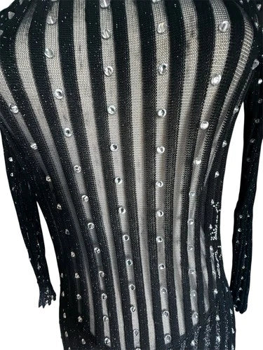 Philipp Plein Couture Mesh Striped Crystal Body Con Knit Dress Sz XS