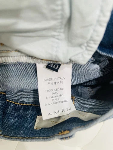 AMEN BLUE EMBELLISHED SKINNY JEANS Sz 40