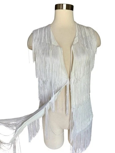 Nina Aghen White Fringe Vest Top Western Boho Style Sz 42