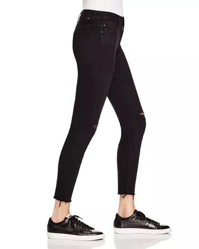 Mother The Looker Black Guilty As Sin Distressed Ankle Fray Jeans Sz 27