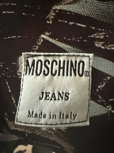 Vintage MOSCHINO JEANS Black Graffiti Semi Sheer Shirt Blouse Sz Small