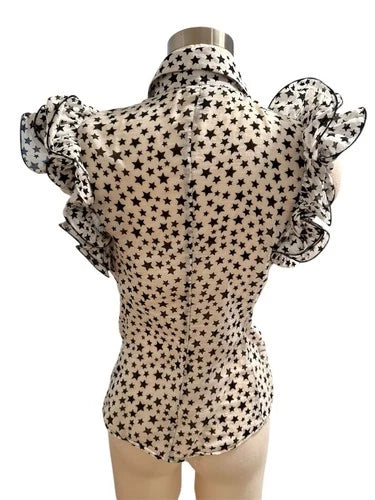 Roccobarocco Ruffle Sleeve Star Print Shirt Sz 42