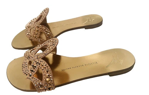 Giuseppe Zanotti Rose Gold Crystal Turchesite Thong Sandals Sz 39