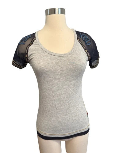 Cappopera Gray Sequin & Mesh Sleeve T Shirt Top Sz 42