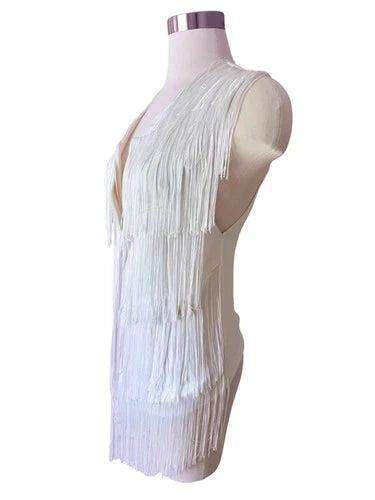 Nina Aghen White Fringe Vest Top Western Boho Style Sz 42