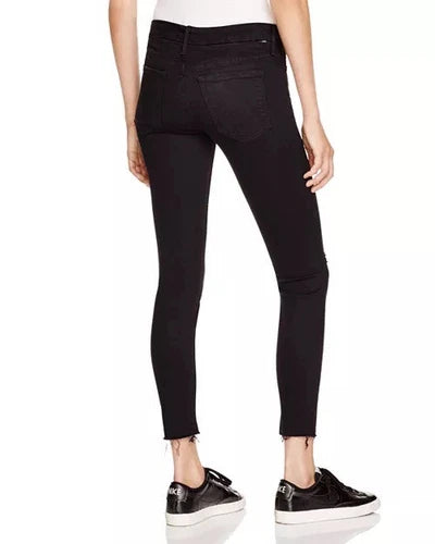 Mother The Looker Black Guilty As Sin Distressed Ankle Fray Jeans Sz 27