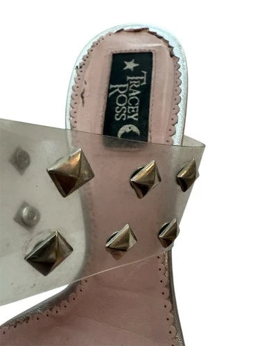 TRACEY ROSS PVC Silver Studs Toe Heels Vintage Sandals Sz 38.5