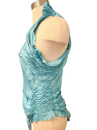 Brian Dales Blue Silk Hand Sewn Asymmetrical Top NWT
