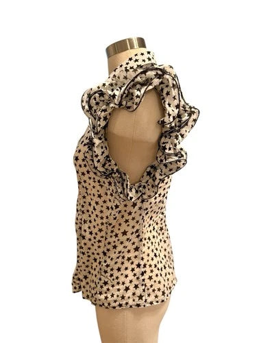Roccobarocco Ruffle Sleeve Star Print Shirt Sz 42