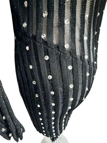 Philipp Plein Couture Mesh Striped Crystal Body Con Knit Dress Sz XS