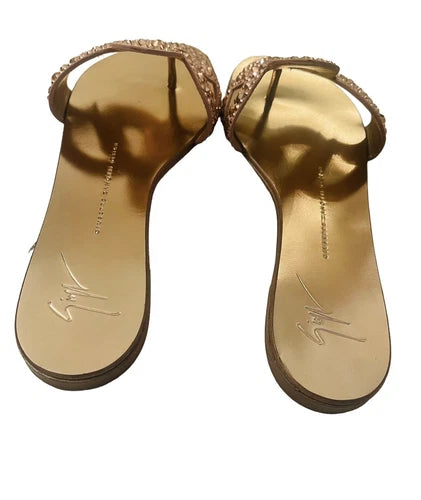 Giuseppe Zanotti Rose Gold Crystal Turchesite Thong Sandals Sz 39