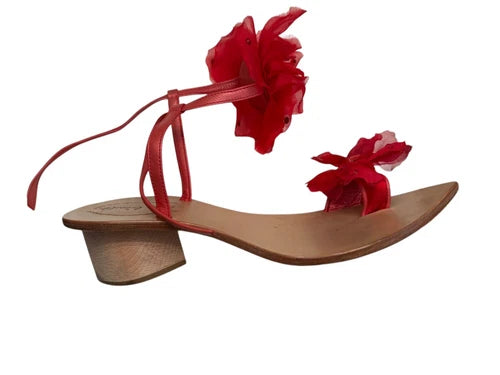 Don Ciccillo Cieccillo Red Flower Ankle Strap Sandals Sz 8
