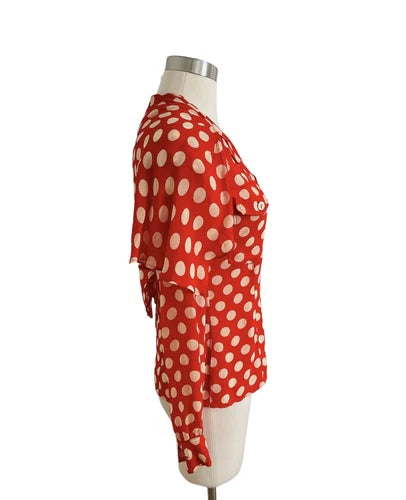 Moschino Jeans Vintage Red Polka Dot Scarf Cape Button Shirt Sz Small